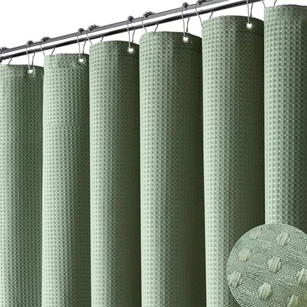 Sage Green Shower Curtain-Waffle Textured Heavy Duty Thick Fabric Shower Curtain